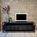 Visgraat TV meubel | Industrieel Mangohout | Jax | Benoa | 200cm | Zwart