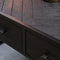 zwarte vierkante salontafel,  visgraat motief, mangohout, staal onderstel, sfeerfoto, detail